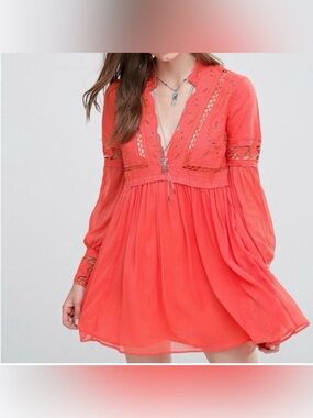 Free People In Dreamland Cutout Mini Dress, Coral Sz 8